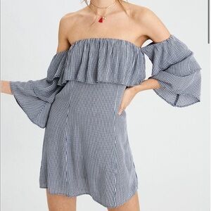 AEO checkered ruffle off shoulder dress